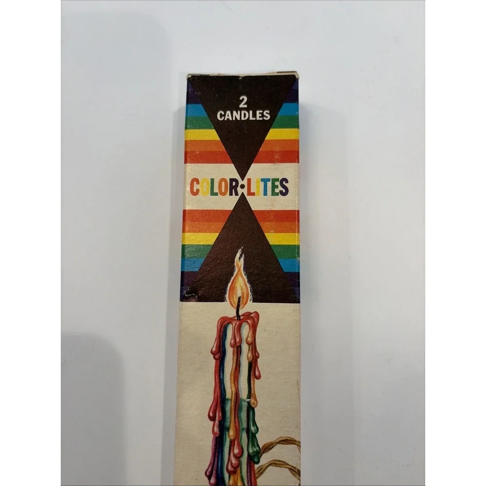 Set of 2 Vintage Color-Lites Wax Beautiful Color Drip Taper Candles with Box